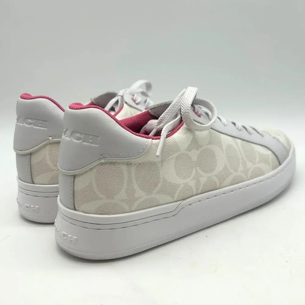 Coach Clip Signature PVC Low Top Sneakers White Petunia Pink Canvas 8.5 Designer
